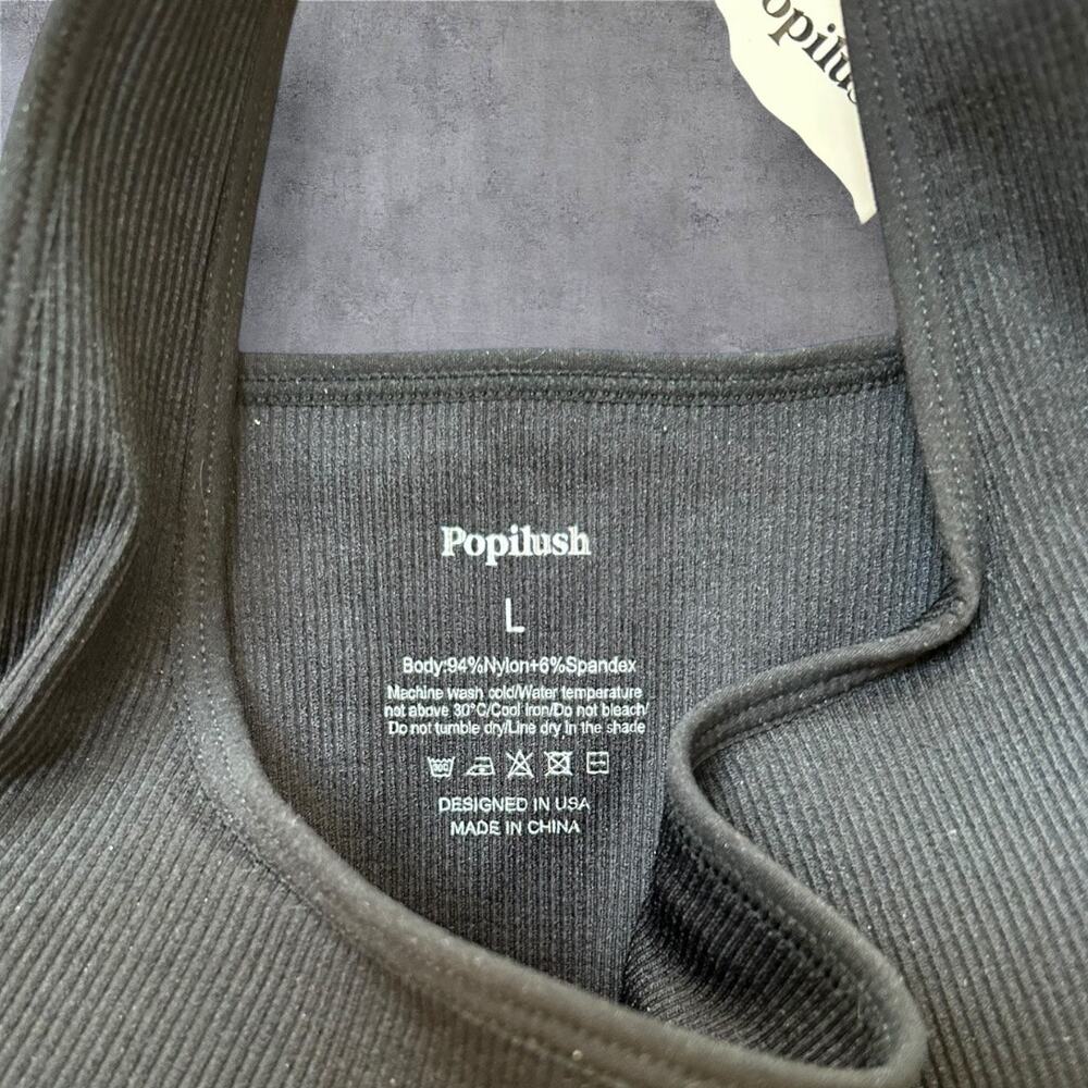 Popilush Black Bodysuit Shapewear Romper Tummy Control Workout Romper Large NEW! - Picture 6 of 7